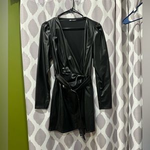Black Leather Zara Belted Dress